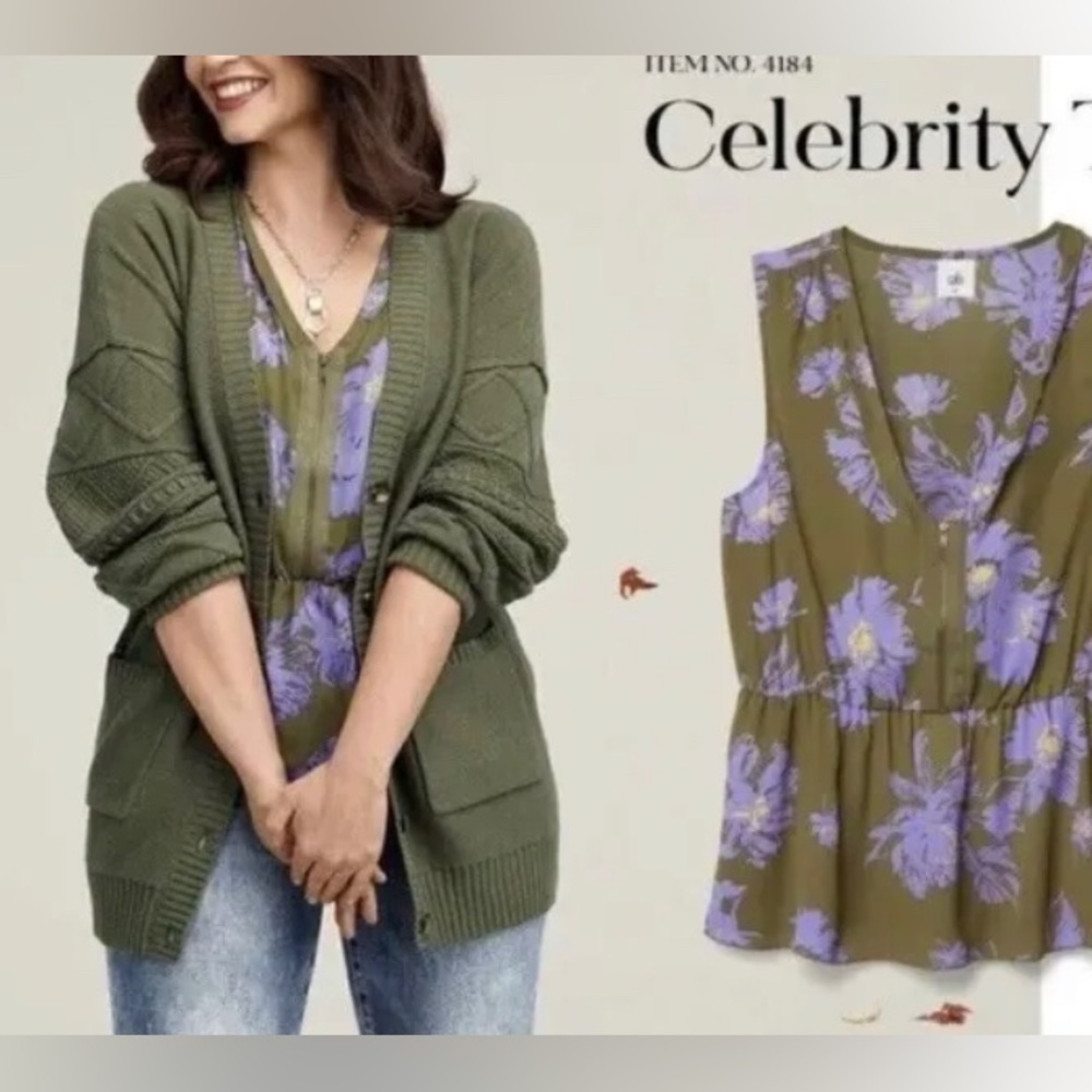 Cabi top medium celebrity green purple floral